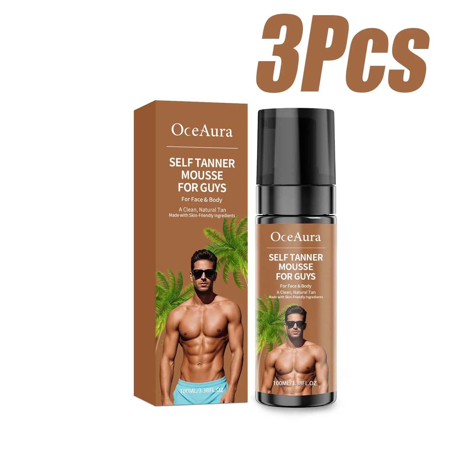 Self Tanner Mousse Natural Sunless Tanning Foam Streak-Free Quick-Drying Gradual Tan Hydrating Beautiful Tan Finish Body Care Oasis Select 3 x 100ml Boxed