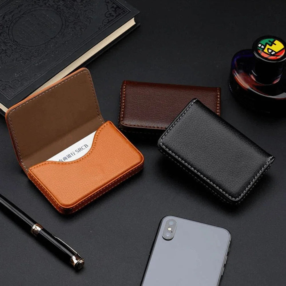 Sized Stitched PU Leather Credit Card Holder Visiting Business Card Case Wallet with Magnetic Shut for Men & Women Oasis Select