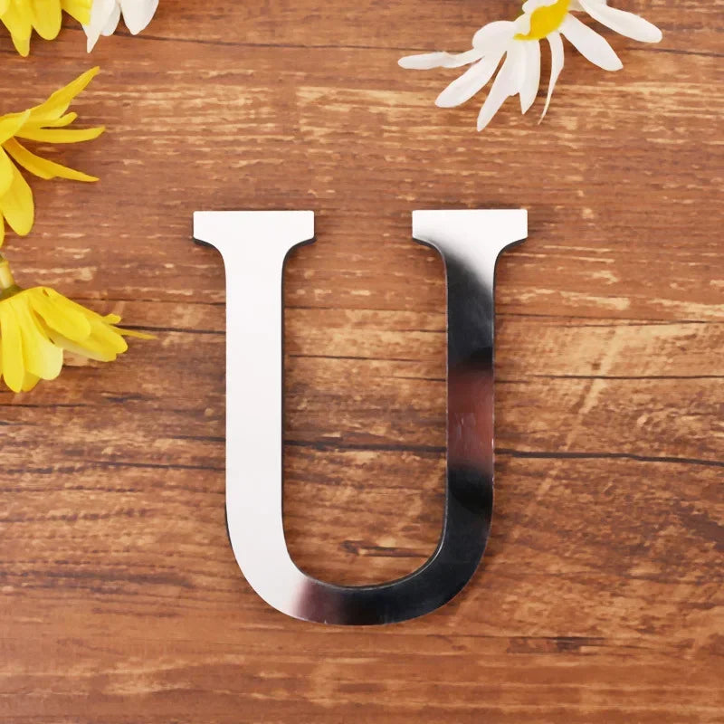 Silver Letter Acrylic 3D Mirror Wall Sticker Home Decor Alphabet Poster For Birthday Party Wedding Diy Wallpaper Peel & Stick Oasis Select U Silver