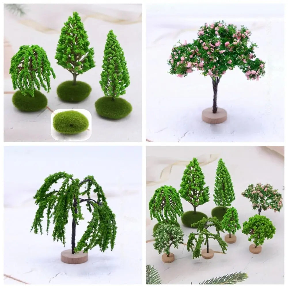 Miniature Model Trees Dollhouse Moss Rock Wooden Base DIY Diorama