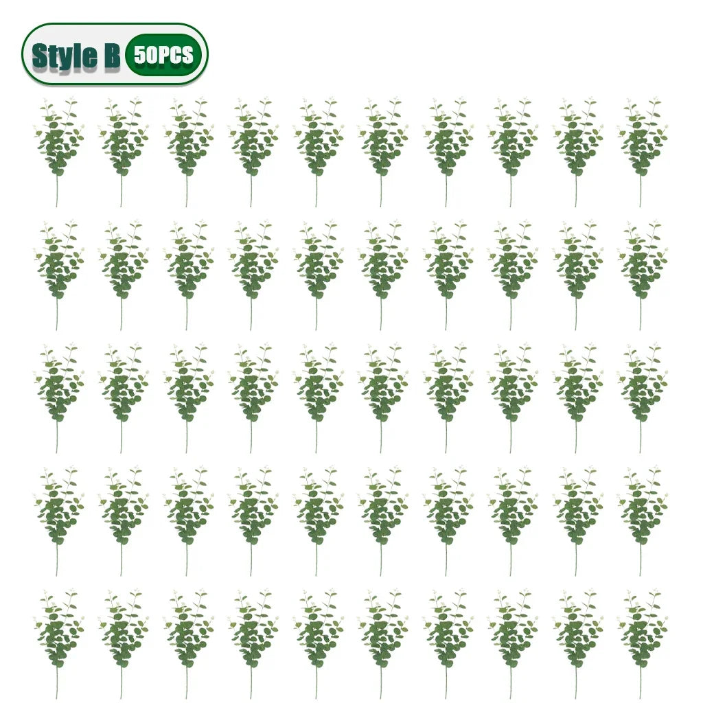 10-100PCS 3 Kinds Eucalyptus Leaves Artificial Silver Dollar Leaves Picks Dried Eucalyptus Home Decoration Party Decoration Oasis Select Style B-50PCS