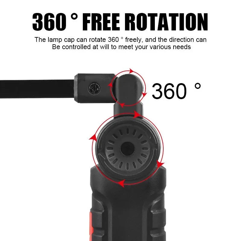 COB LED Folding Flashlight Portable Magnetic Work Light Lantern USB Rechargeable Emergency Repair Camping Torch Lamp With Hook Oasis Select