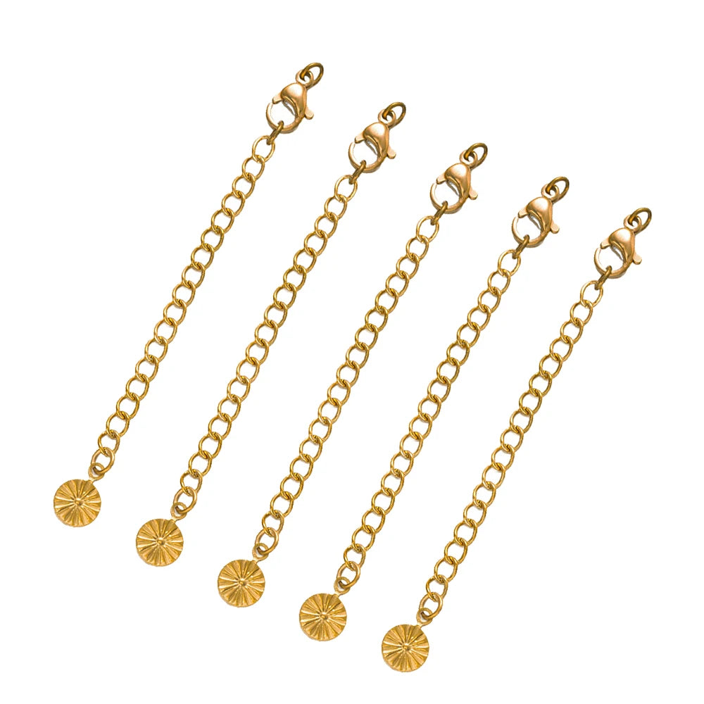 10pcs PVD Stainless Steel Curb Chain Extender End Chains with Lobster Clasps and Heart Moon Tag Charm for Jewelry Making Supply Oasis Select Gold 13