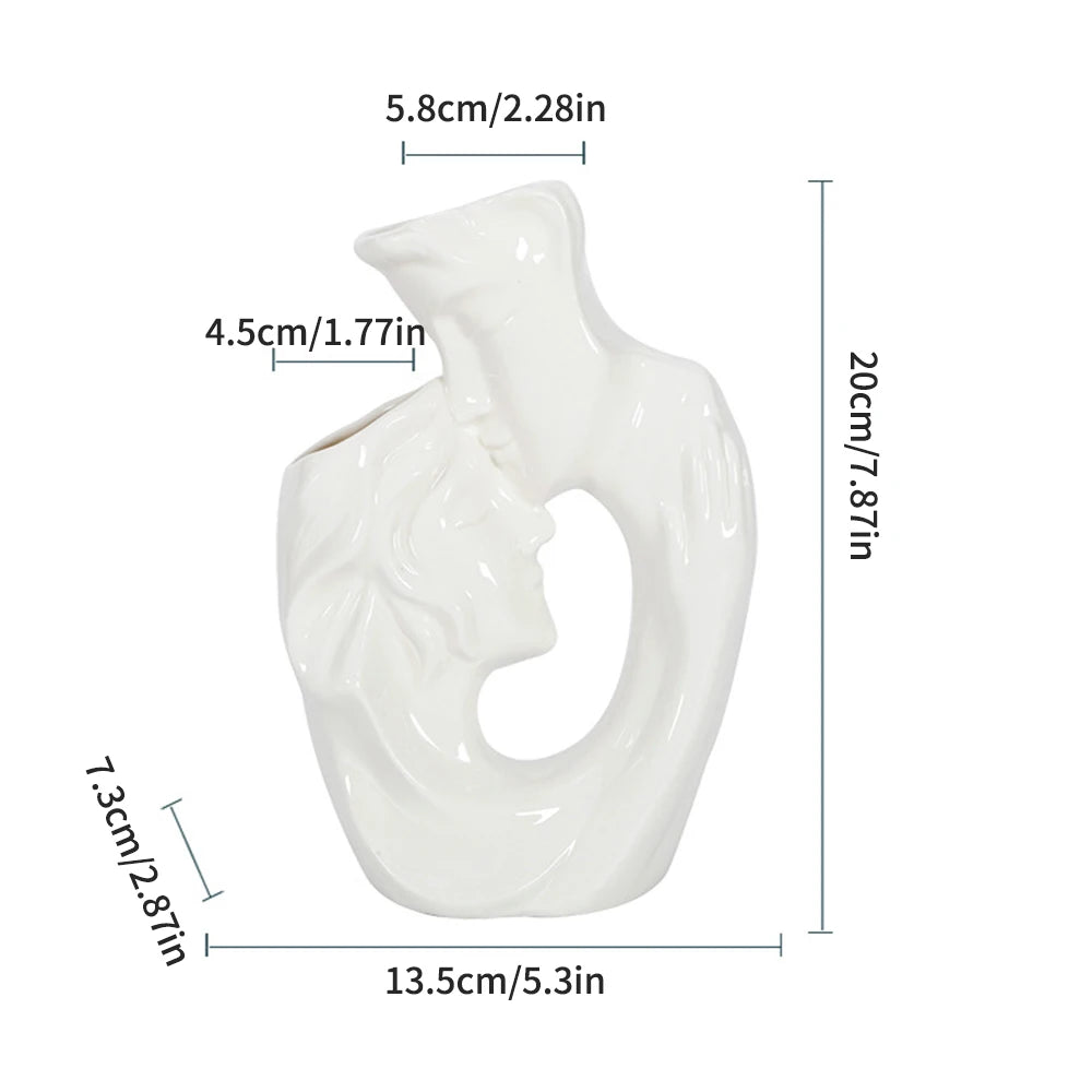Kiss character couple vase, ceramic handicraft ornament, office home living room decoration gift, couple, vase Oasis Select