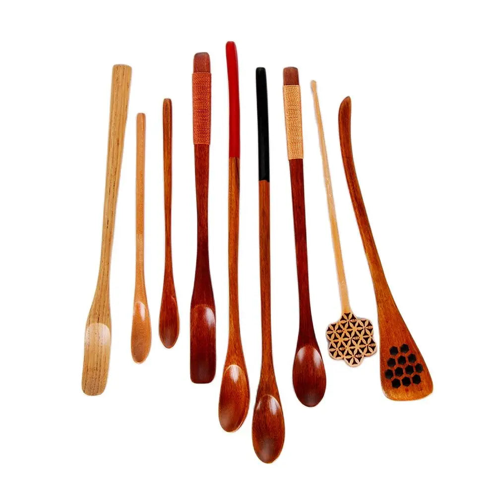 Wood Cooking Utensil Tea Leaf Matcha Sticks Teaware Spice Gadget Spoon Teaware Black Bamboo Kitchen Tool 180*10*10mm Oasis Select