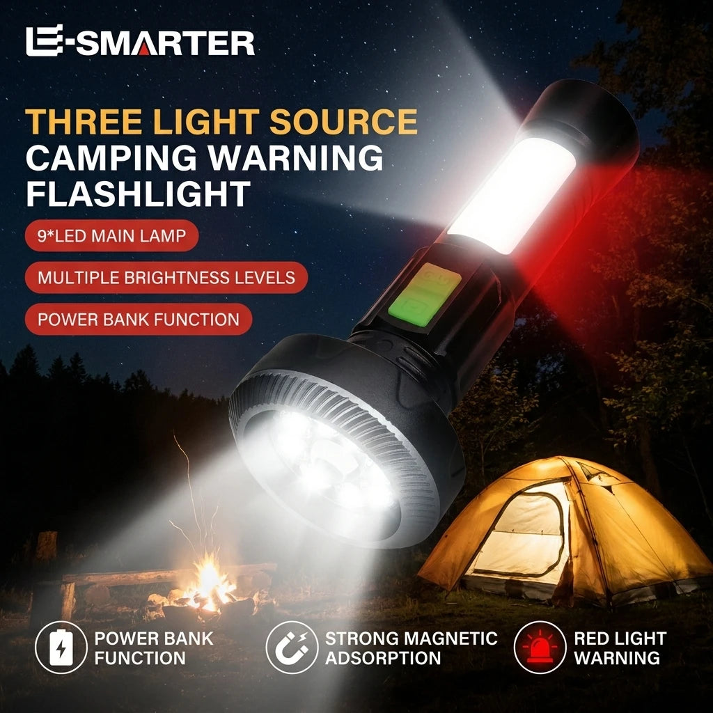 High Brightness Multi-Mode Flashlight with Side Lamp, USB Rechargeable Outdoor Torch Built with Durable Lithium Battery Oasis Select