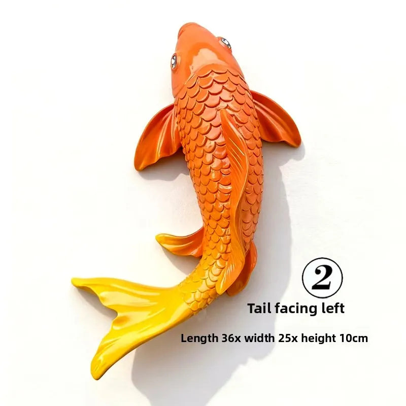 Lucky Koi Fish 3D Wall Decor, Resin Stereoscopic Carp Wall Hanging, Creative Wealth Feng Shui Home Art Wall Sticker Ornament Oasis Select H Left