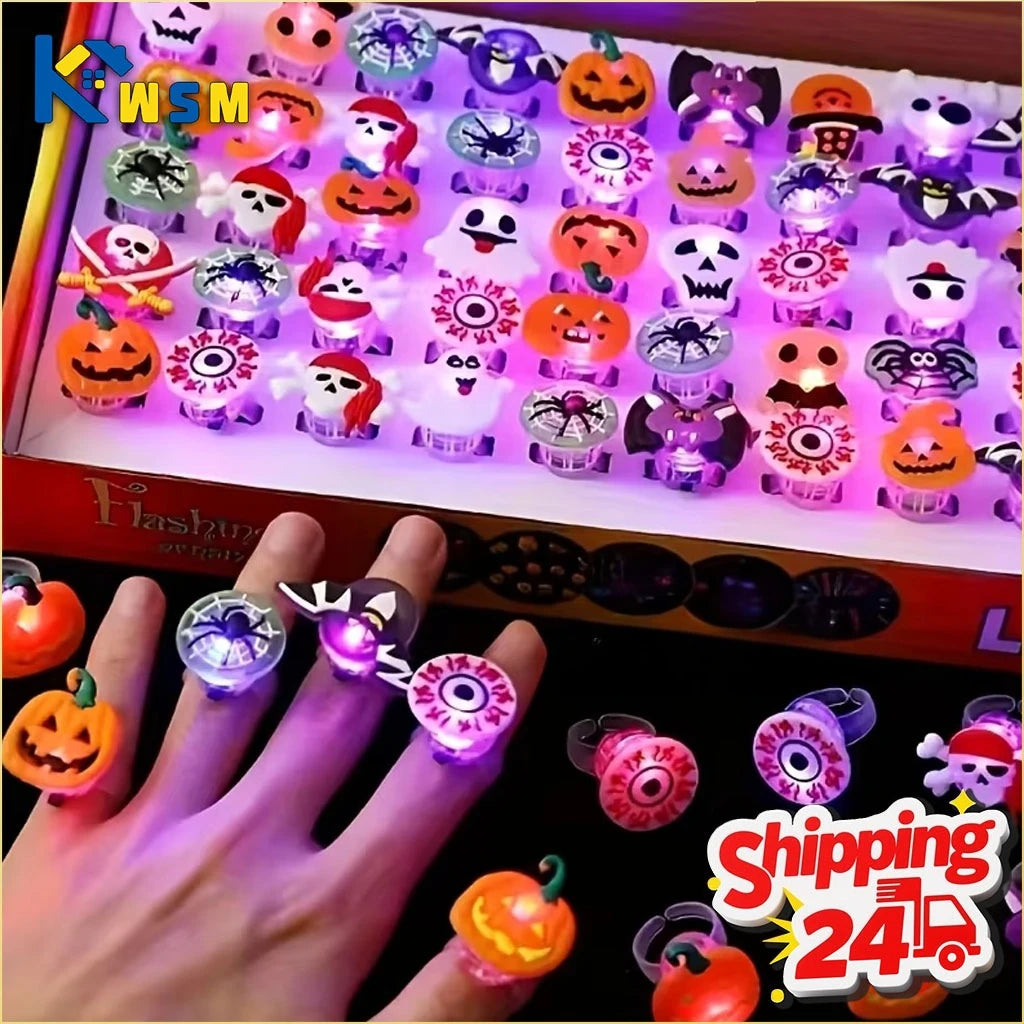 50-200PCS Halloween Glow Pumpkin Ring Cartoon Finger Light for Party Favor Small Gift Spooky Fun Night Rave Accessory Oasis Select