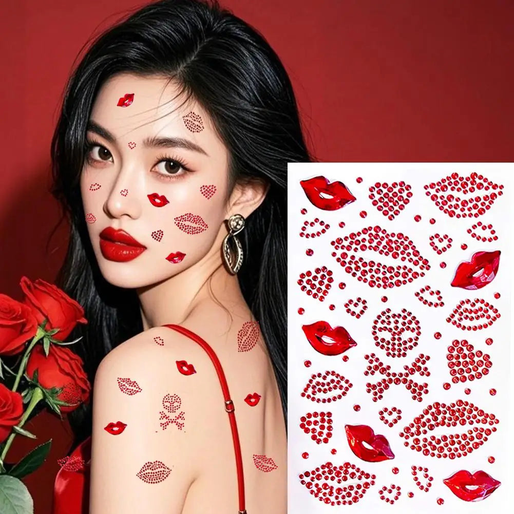 Rhinestone Heart & Lips Face Gems – Glitter Body Stickers Face Gem Stickers Oasis Select