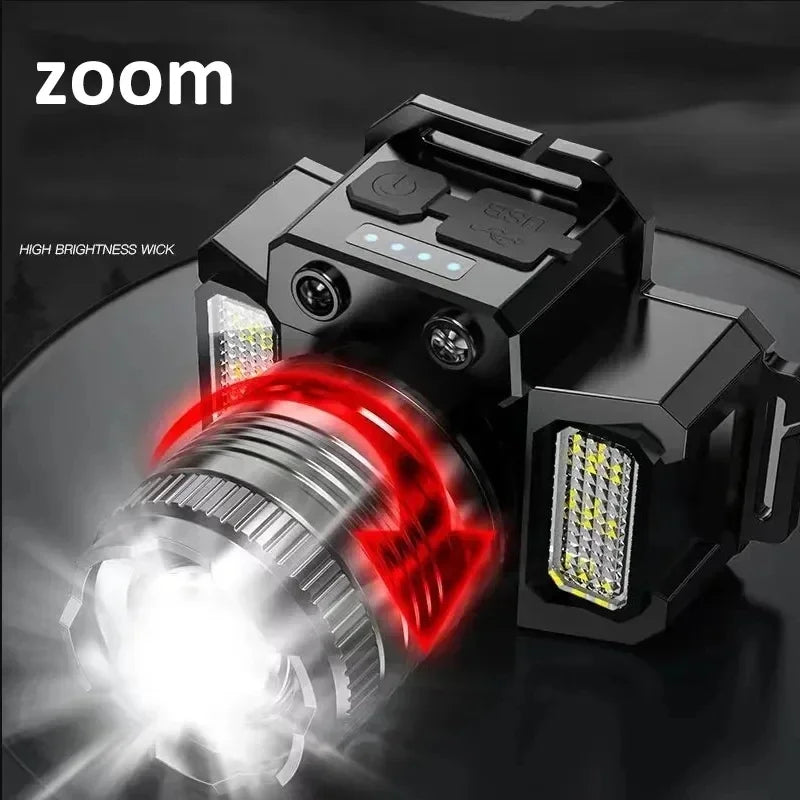 Powerful LED Headlamp USB Rechargeable Telescopic Zoomable Headlight Outdoor Waterproof Work Head Lamp High Lumen Head Torch Oasis Select