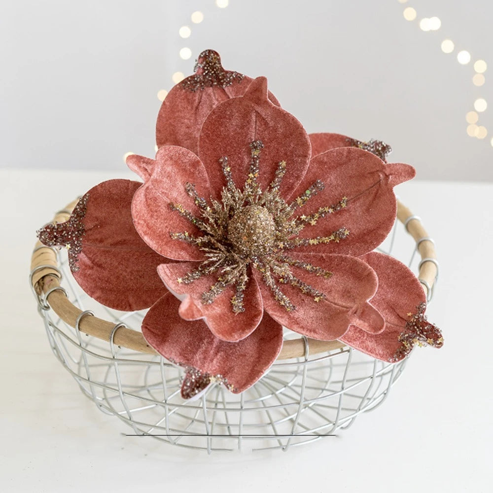Christmas Artificial Poinsettia Glitter Flower Sequin Flannel Fake Flowers Photography Props Wedding Party Decoration Oasis Select Pink