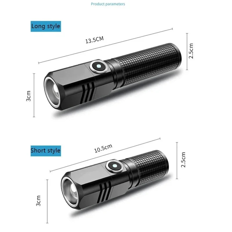 Super Bright Mini LED Flashlight USB Rechargeable Zoom Tactical Flashlight 3 Lighting Mode Outdoor Camping Fishing Torch Oasis Select