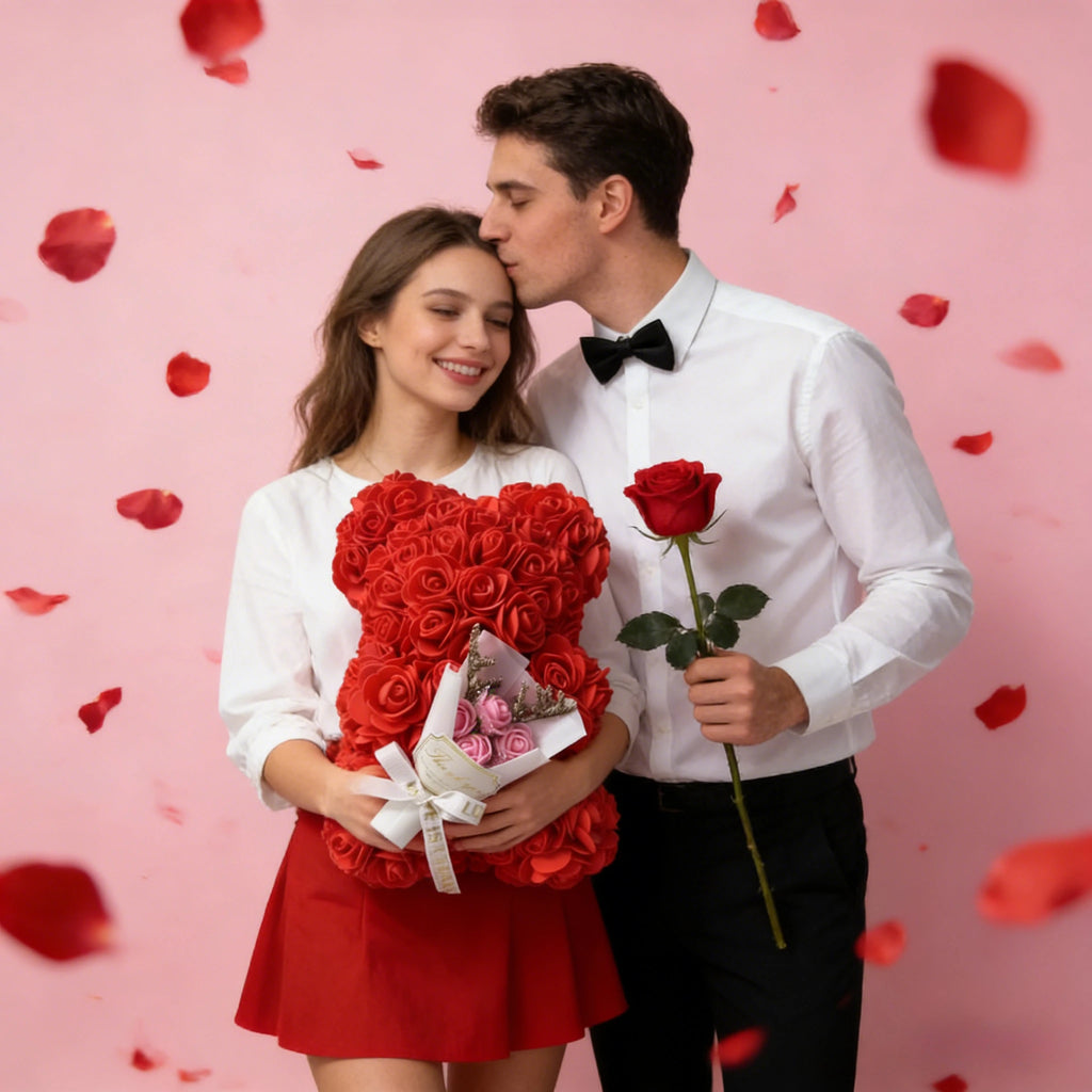 25cm Rose Flower Teddy Bear Gift Set In Premium Box Perfect Valentines Day Present For Her Mothers Birthday Anniversary Romantic Oasis Select