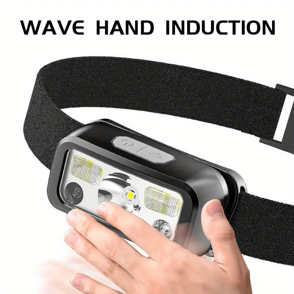 Powerful COB LED Sensor Headlamp USB Rechargeable Headlight with Built-in Battery 6 Modes Waterproof Outdoor Fishing Head Lamp Oasis Select