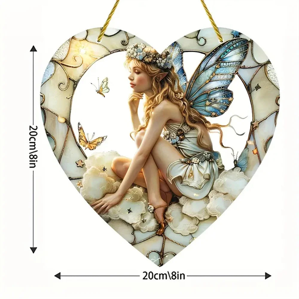 New Colorful Fairy Angel Art Flower Suncatcher Stained Window Hanging Heart Shape Acrylic Pendant For Home Garden Yard Ornament Oasis Select Style 2