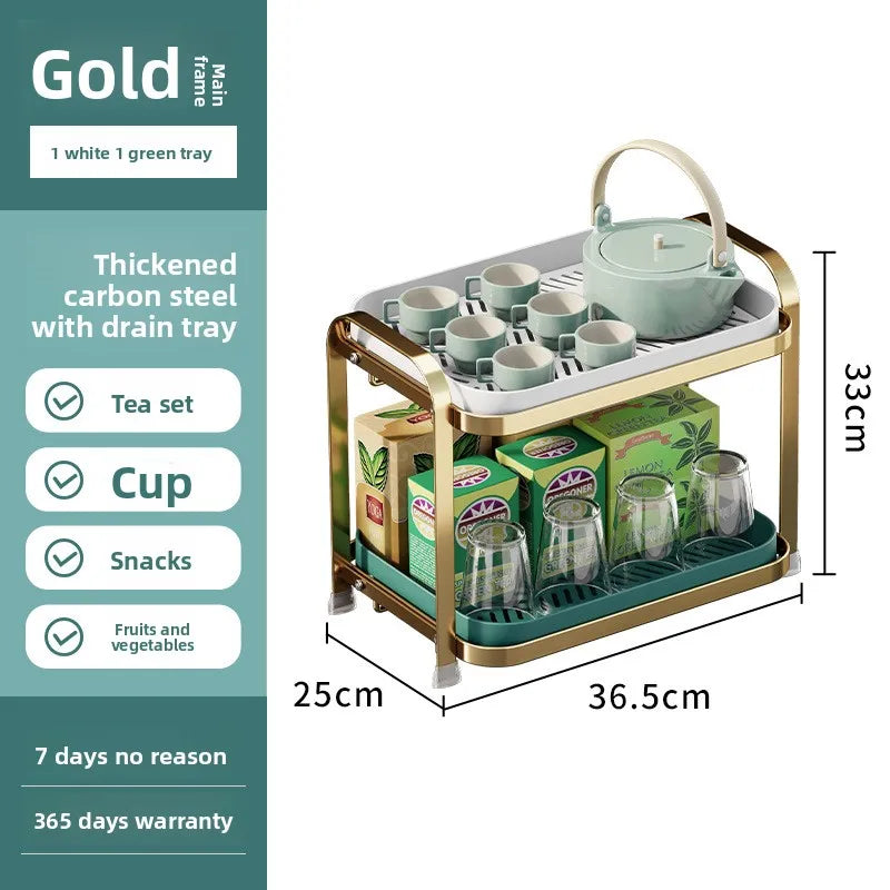 Multifunctional living room drain cup holder, desktop dust-proof storage rack, double-layer drying cup with water tray Oasis Select Gold green white TP