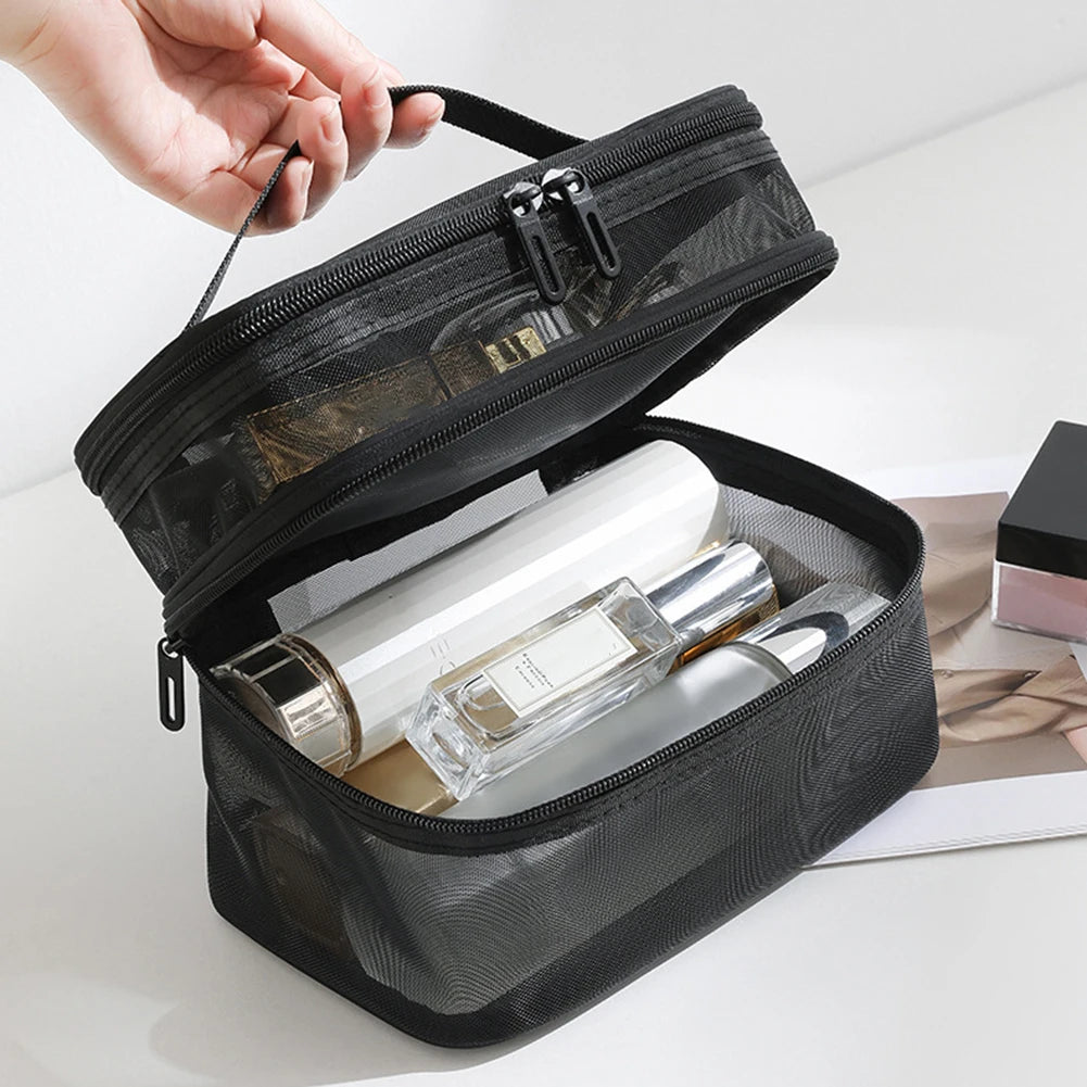 Double Layer Mesh Cosmetic Bag – Large Travel Makeup Organiser