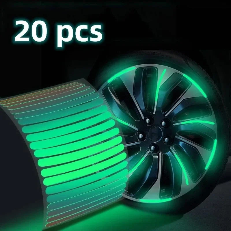 Car Wheel Hub Reflective Sticker Tire Rim Reflective Strips Luminous for Night Driving Car Bike Motorcycle Wheel Sticker Oasis Select