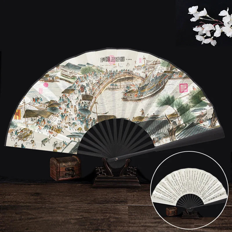 Ancient Folding Fan Chinese Scenic Spots Retro Classic Blank Fan Craft Silk Cloth Fan For Decoration Performance Gift Idea Oasis Select N