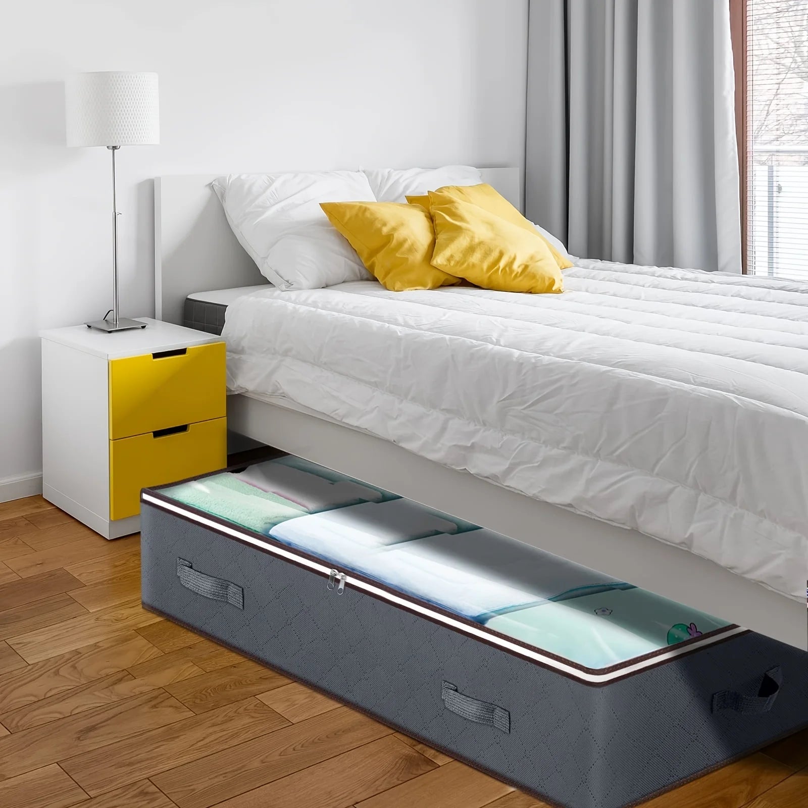 Dustproof under-bed storage box with reinforced handles, suitable for quilts, blankets, pillows, and toys, bedroom accessories. Oasis Select