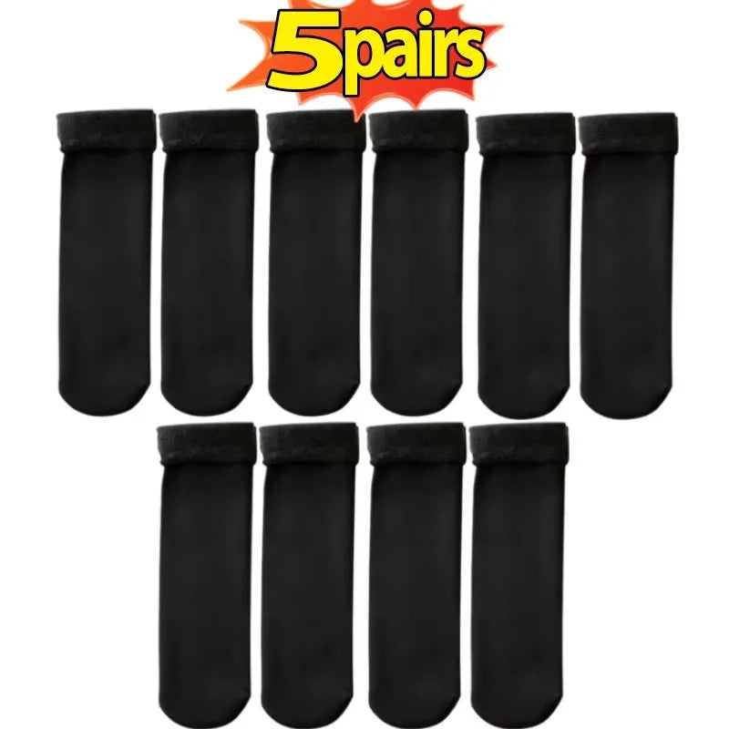1-10Pairs Women Winter Warm Thicken Short Thermal Cashmere Wool Socks Nylon Snow Velvet Boots Home Floor Calcetines Mujer Sock Oasis Select 5pair-black
