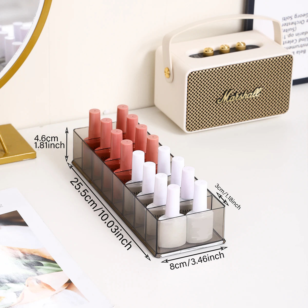 1pc translucent black 8 grid nail polish storage box desktop cosmetics lipstick storage box drawer type cosmetic bag organizer Oasis Select transparent black