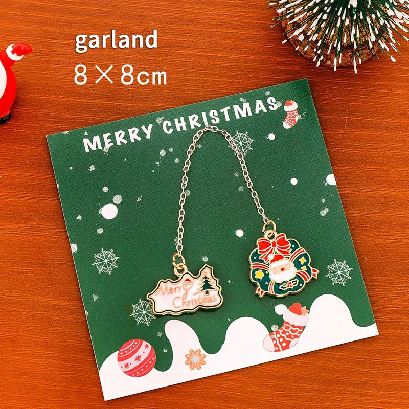 Christmas Tree Wreath Elk Metal Bookmark Christmas Book Mark Pendant Student Gift Learning Stationery Supplies For Women Men Kid Oasis Select A6