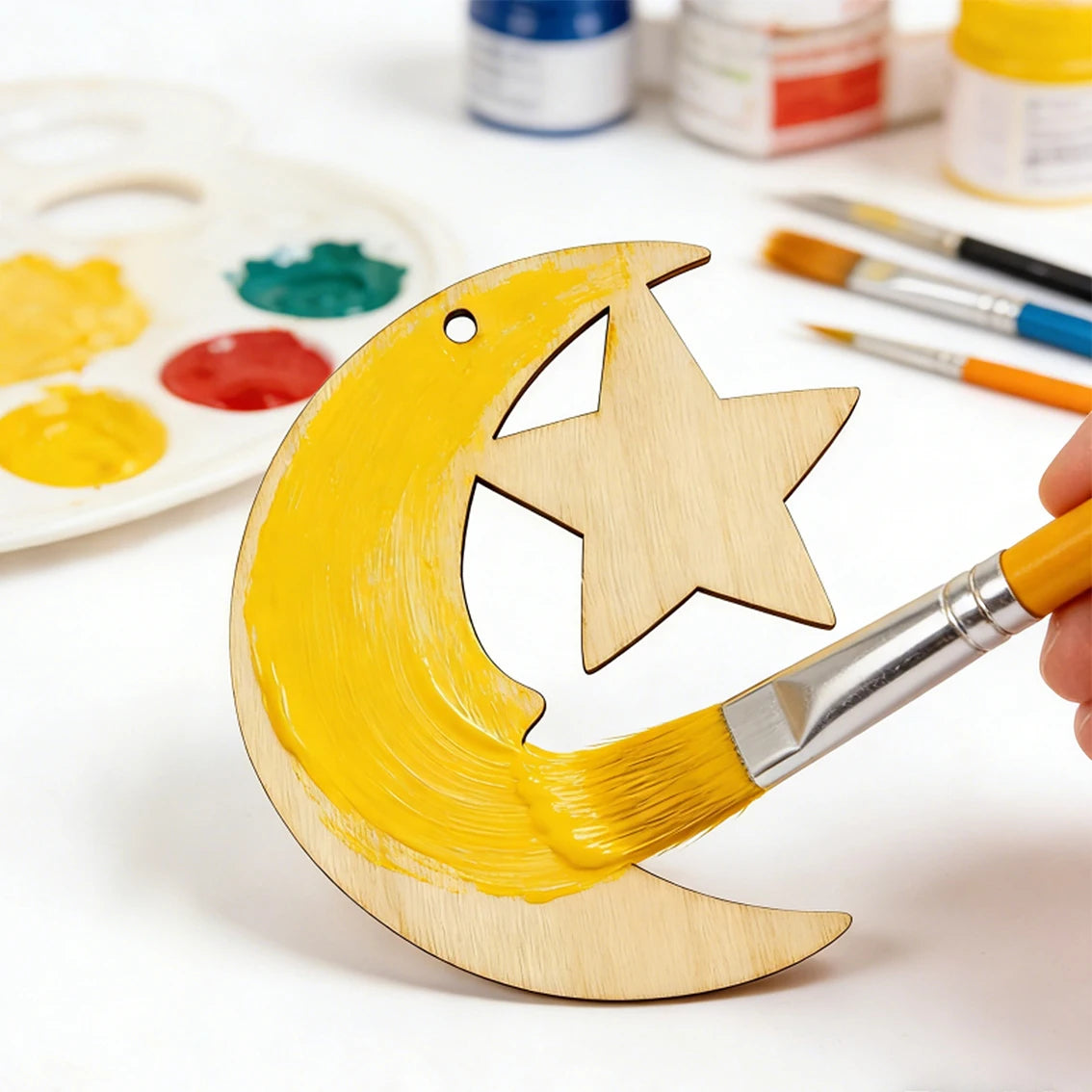 24/48 PCS Wooden Moon & Star Ornaments – DIY Hanging Decor with Hemp Rope for Wedding, Christmas, Birthday & Anniversary Oasis Select