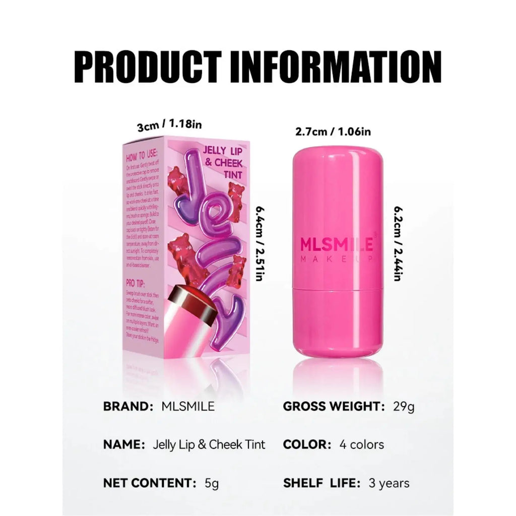 MLSMILE 2 In 1 Jelly Blush Stick Lip Cheek Tint Brightening Cream Makeup Long Lasting Natural Glow Oasis Select