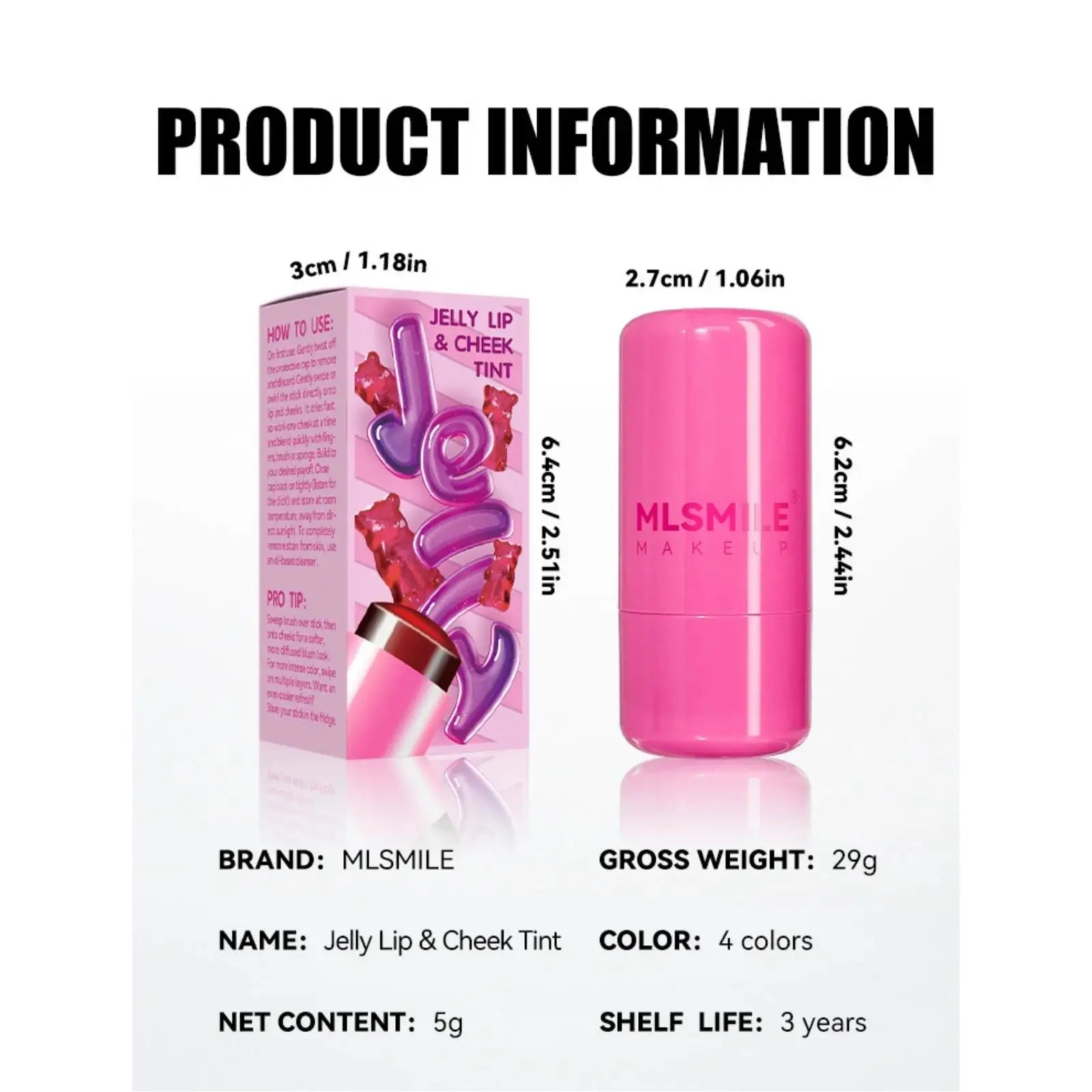 MLSMILE 2 In 1 Jelly Blush Stick Lip Cheek Tint Brightening Cream Makeup Long Lasting Natural Glow Oasis Select