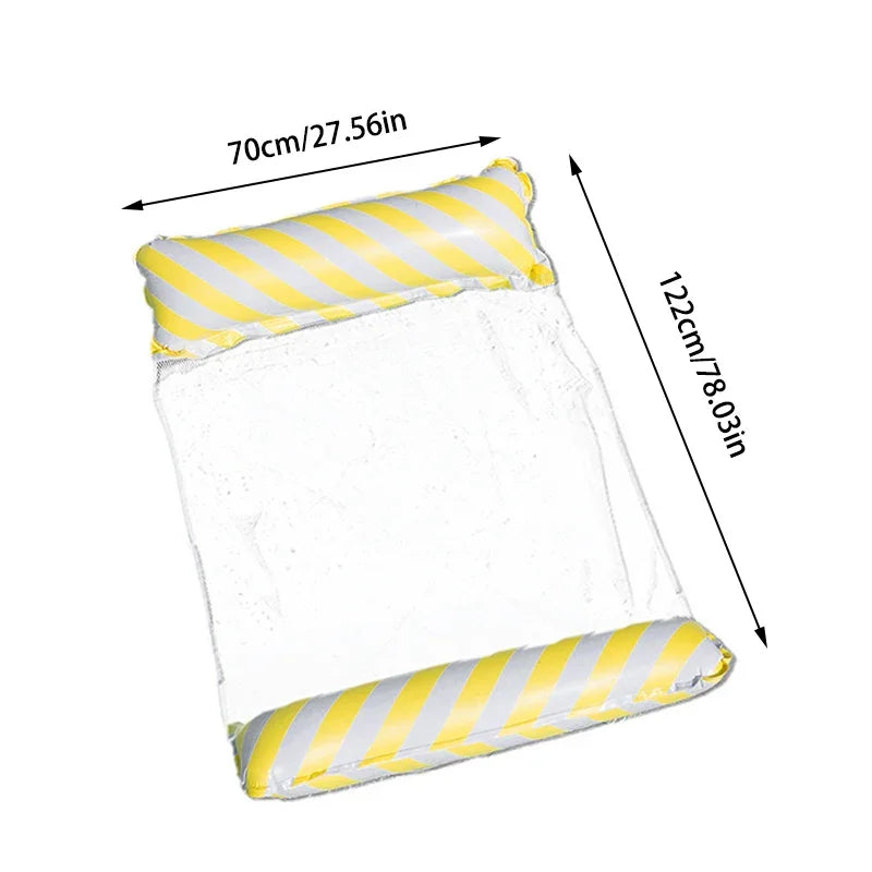 Foldable Striped Inflatable Lounge Chair for Swimming Pool Beach Leisure with Net Backrest Portable Floating Bed Oasis Select