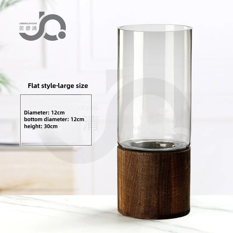 Modern Simple and Creative Wooden Piers Glass Vases Tabletops Home Flower Arrangements and Study Decorations Flower Vase Oasis Select Large Size
