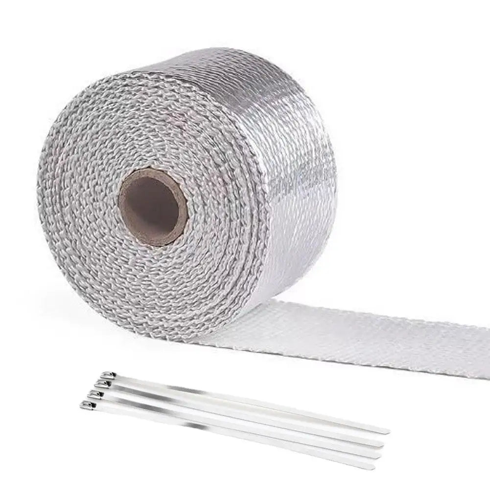 Car Motorcycle Exhaust Pipe Wrapping Tape 10M Heat Insulation Tape Exhaust Header Thermal Band Heat Resistant Sealing Strap Oasis Select Silvery