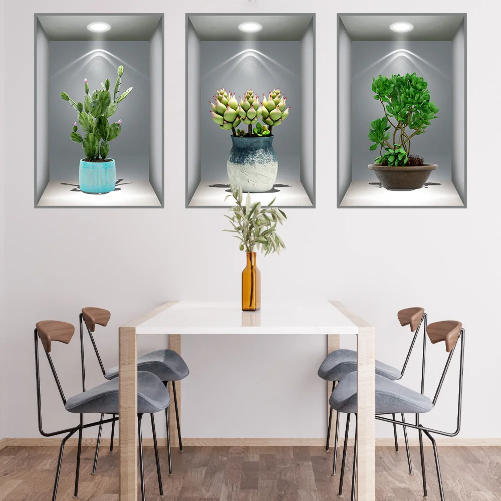 3D effect potted triptych posters hallway staircase decorative painting hotel restaurant wall plant stickers Oasis Select 10 40cm x 60cm