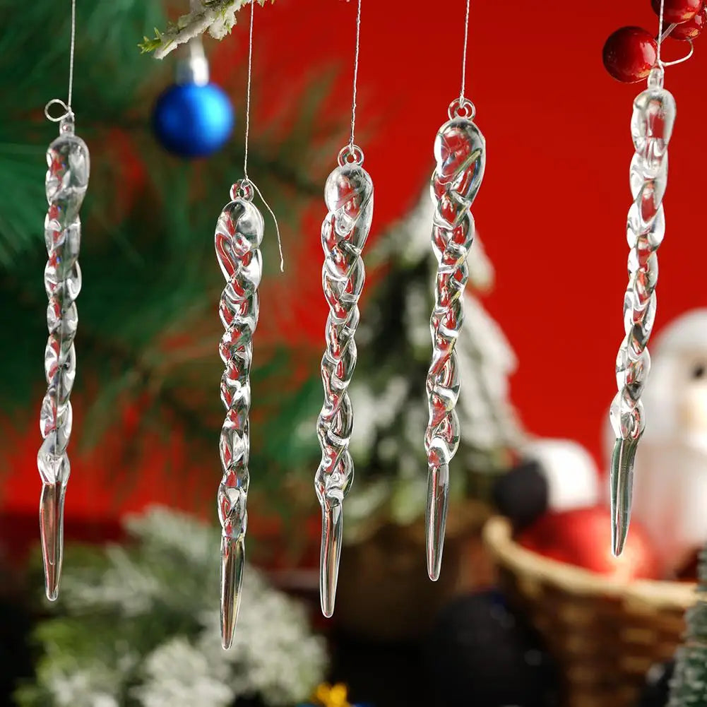 12pcs Acrylic Simulation Ice Xmas Tree Hanging Clear Fake Icicle Pendant Ornament Merry Christmas Party Decoration New Year Oasis Select