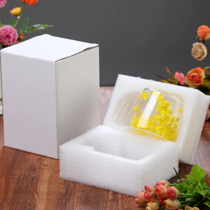 Double-Walled Glass Coffee Cup, Built-In Real Flower Design,Transparent Glass Coffee Cup for Hot & Cold Beverages, Tea, Latte Oasis Select Yellow 200ml