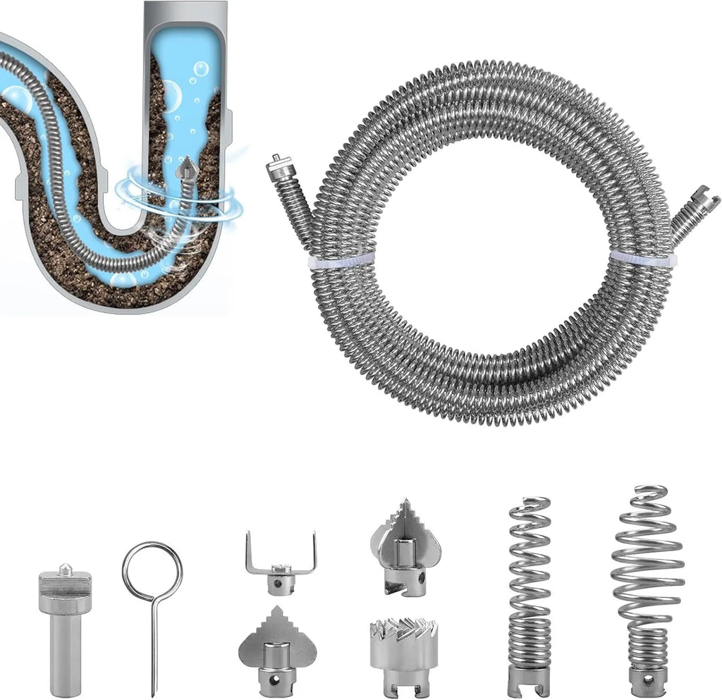 Pipe Cleaning Spiral With 6 Interchangeable Cutting Heads Pipe Unclogging Tool For Electric Pipe Cleaning Machine Oasis Select