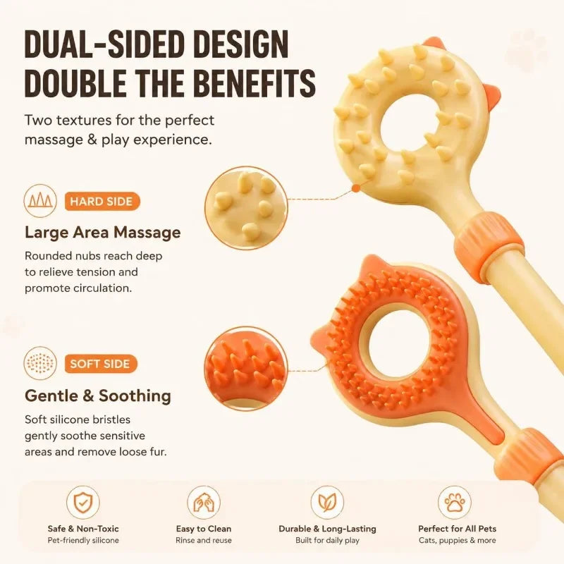 Double Sided Massager 2 in 1 Retractable Cat Tickler Cat Teaser Wand Interactive Cat Toy for Kitten Grooming Relieve Itching Oasis Select
