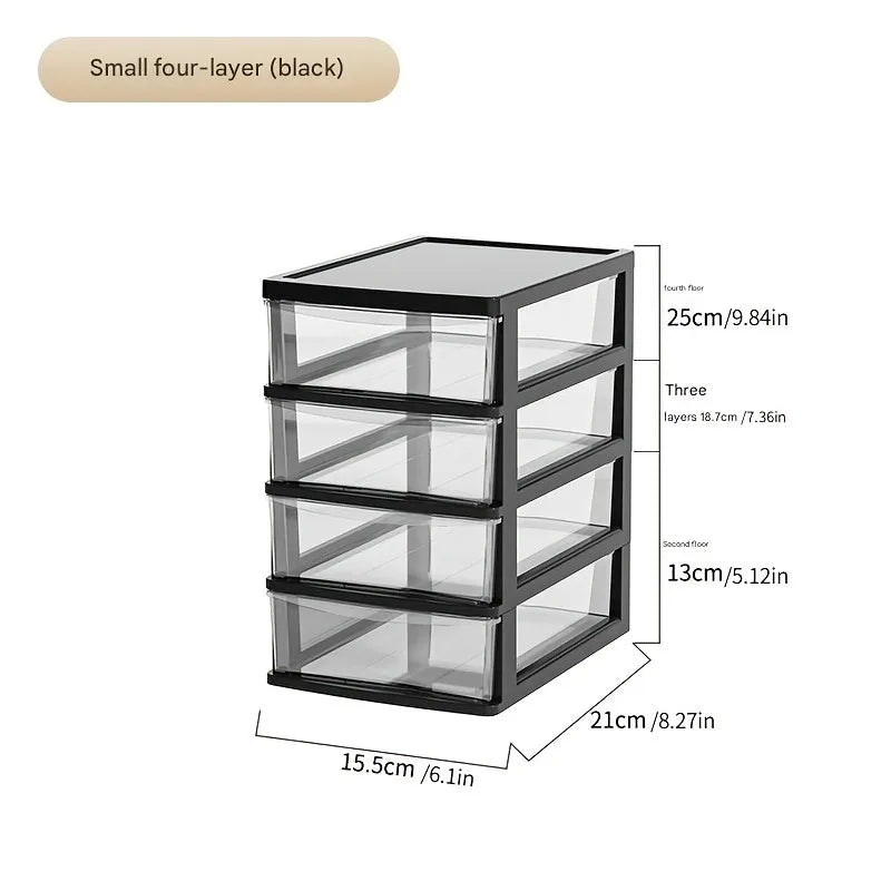 Japanese Style Desktop Storage Box-Transparent Drawer Organizer for Cosmetics,Stationery & Office Supplie,Student Desk Organizer Oasis Select 4 storey