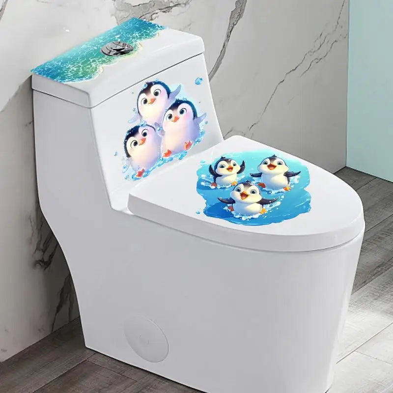 Funny Cute Cartoon Penguin Toilet Decal Stickers Waterproof Self Adhesive Removable for Bathroom Aesthetic Decor Oasis Select