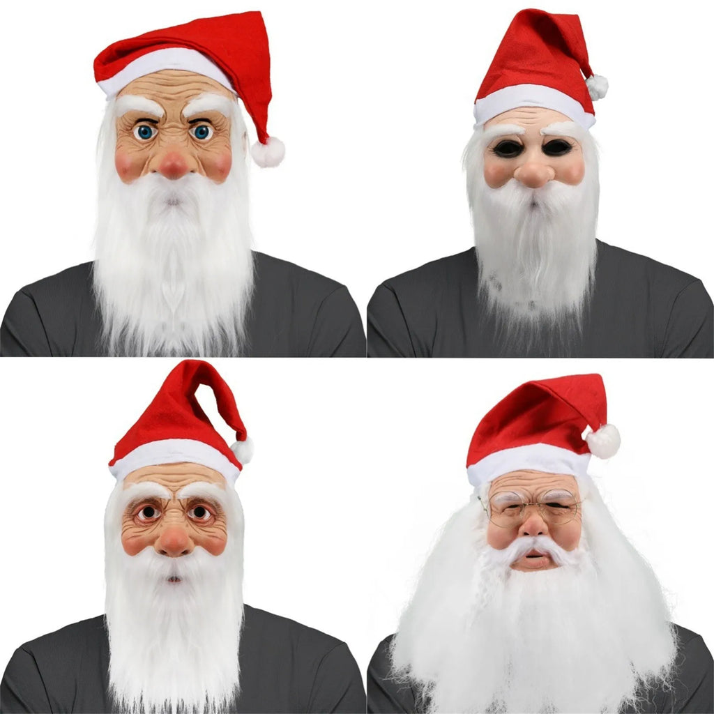 Santa Claus Full Face Latex Mask with Beard & Wig | Xmas Costume Holiday Costume Mask Oasis Select