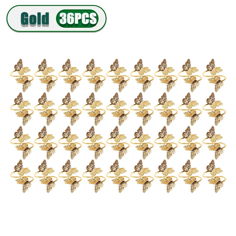 1-36PCS Butterfly Napkin Rings Wedding Table Decor Elegant Napkin Holders Creative Cloth Ring for Party Supplies Oasis Select Gold-36PCS