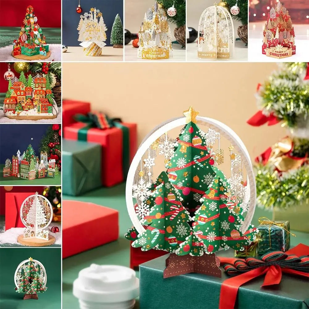 3D Pop-Up Christmas Card with Envelope – Gold Paper Carving