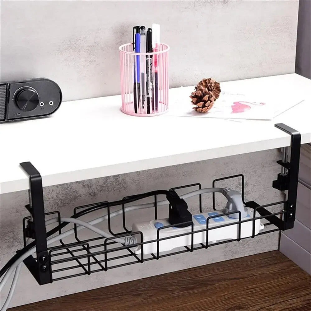 Under Table Storage Rack Metal Cable Management Tray Home Office Desk Wire Organizer No Punching Kitchen Storage Accessories Oasis Select