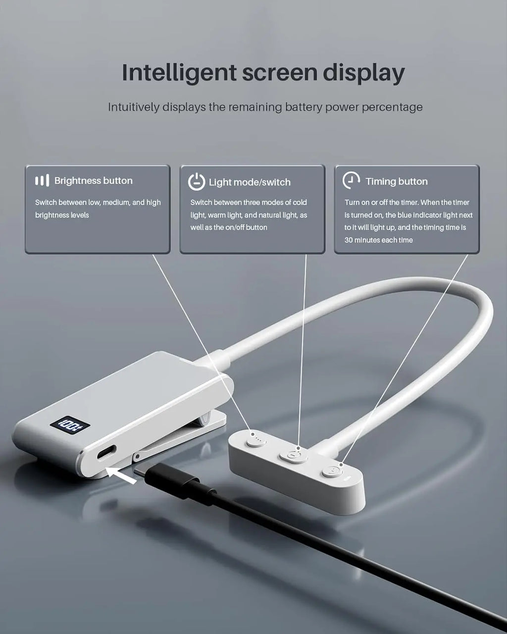 Aluminum Rechargeable Reading Light 3 colors 3 brightness Clip On Mini Book Light Small Read Night Lamp Study Reading Book Lamp Oasis Select
