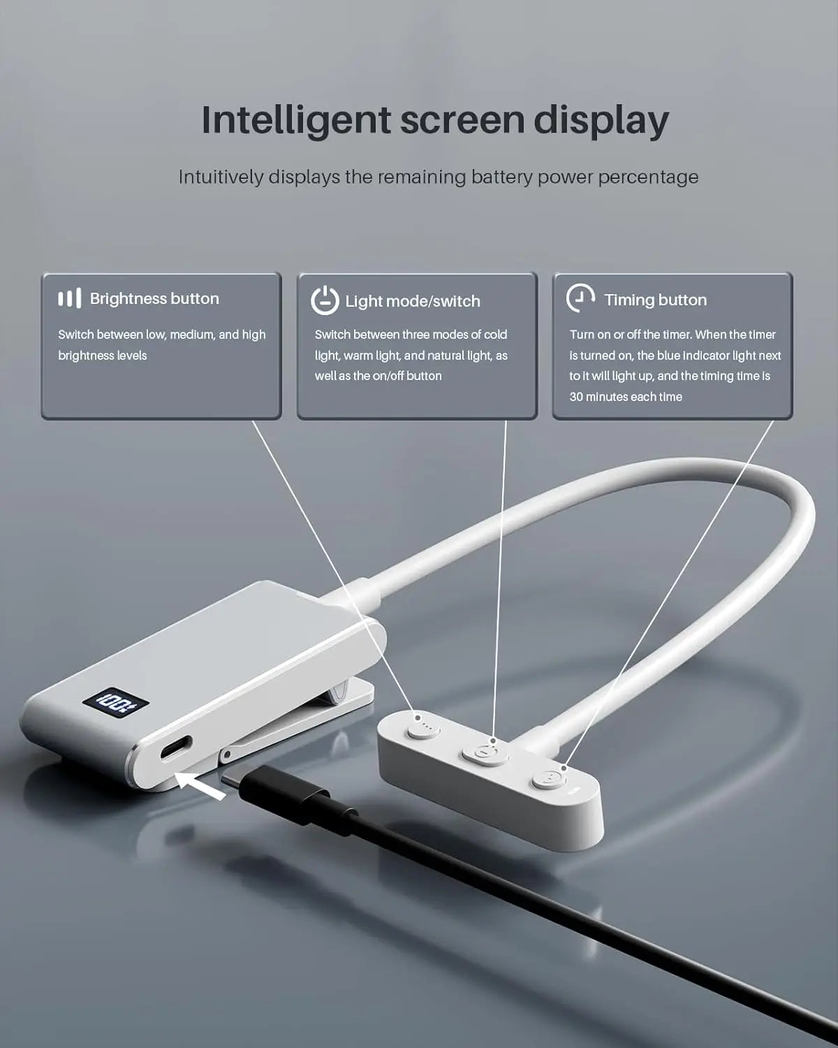 Aluminum Rechargeable Reading Light 3 colors 3 brightness Clip On Mini Book Light Small Read Night Lamp Study Reading Book Lamp Oasis Select