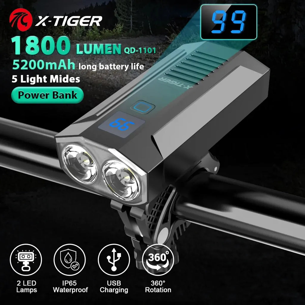 X-Tiger Bike Light Headlight Bicycle Lamp With Power Bank Rechargeable LED 5200mAh MTB Bicycle Light Flashlight Bike Accessories Oasis Select