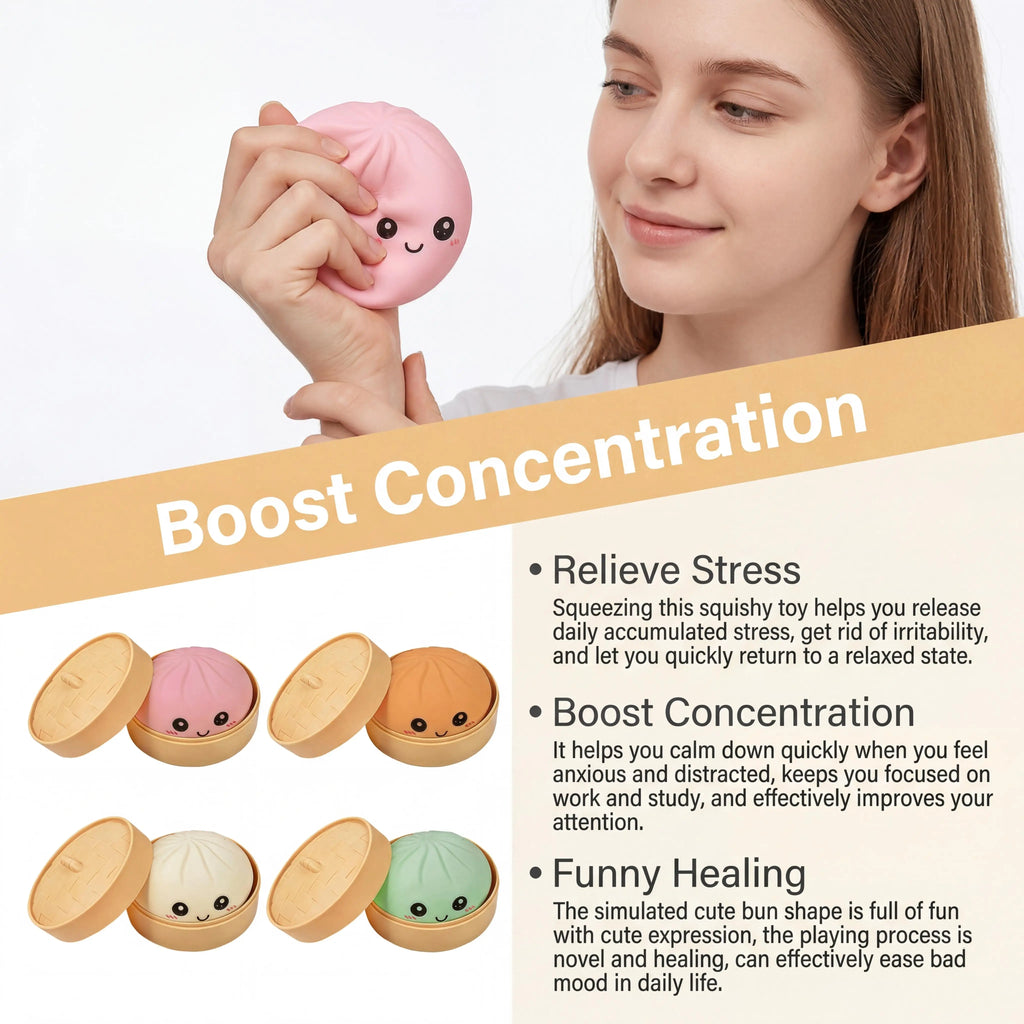 4 Color Fun Dumpling Squishy Toy With Steamer Soft Slow Resilience Toy Adult Stress Relief Sensory Ball Kid Safe Relaxation Tool Oasis Select