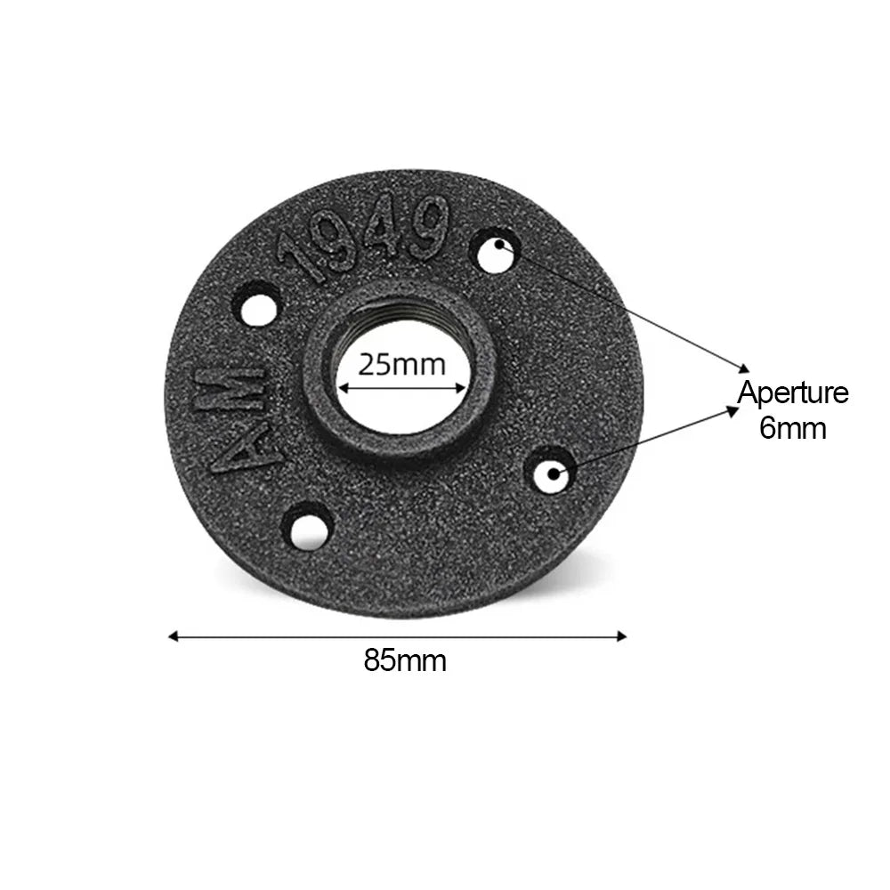 New Painted Floor Flange Black With Threaded Hole Iron Pipe Flange Industrial Vintage style Pipe Fittings Home Oasis Select 4 holes 3-4-- 16mm