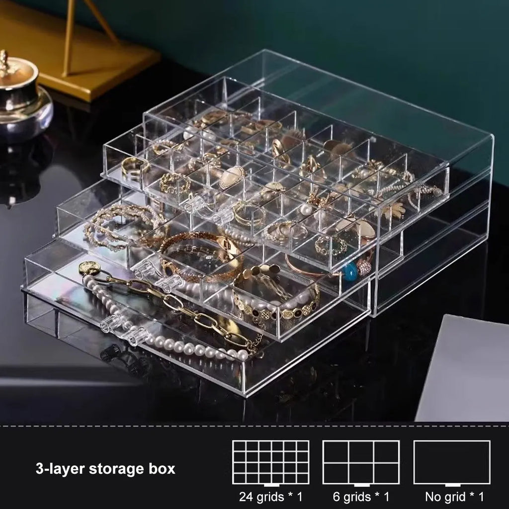 1pc Jewelry Drawer Storage Box, Transparent Display Box, Earring, Ring, Necklace Organizing Container with Compartments Oasis Select 3 layers - 31 grids